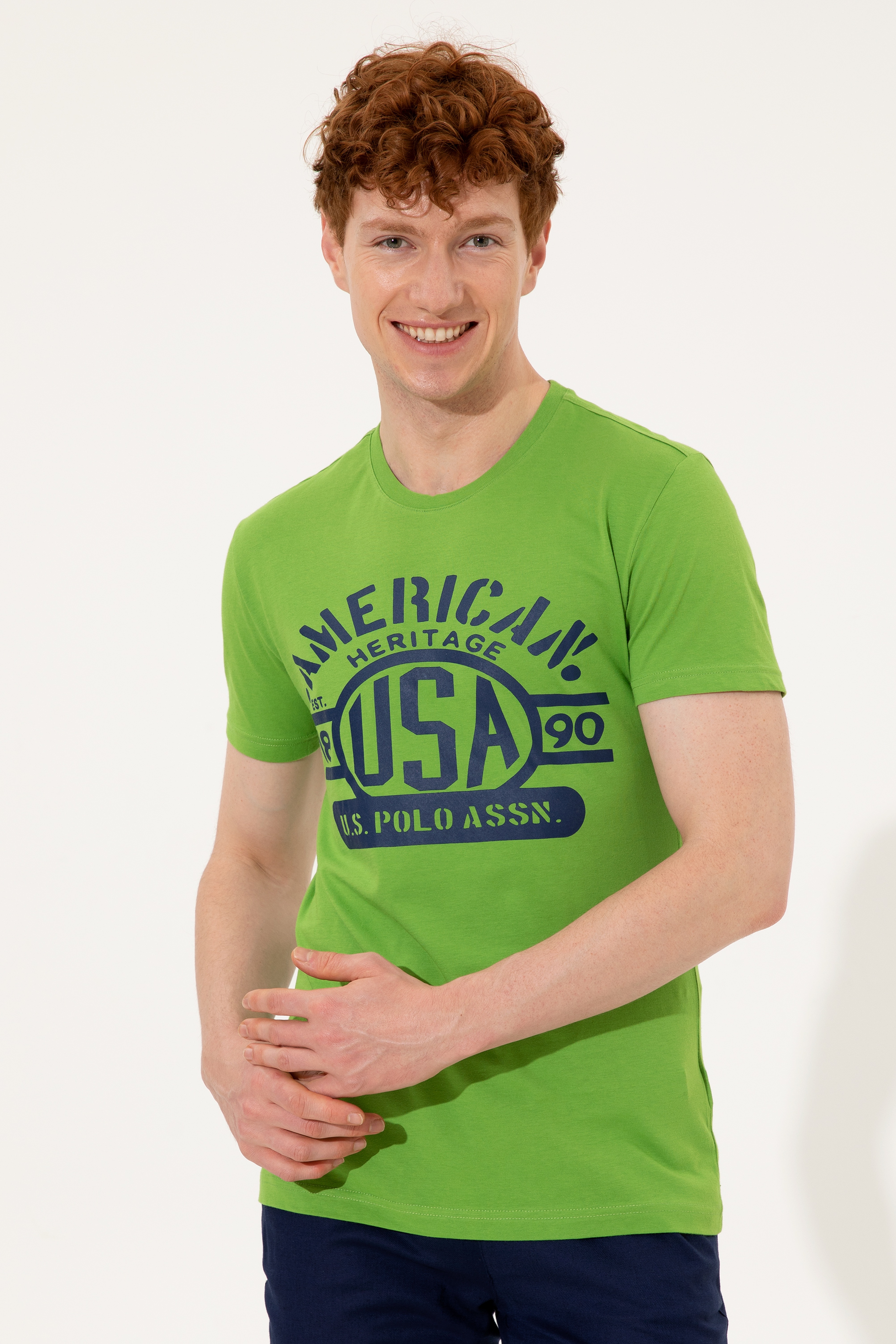 Erkek Elma Yeşili Bisiklet Yaka Tişört - Image 3