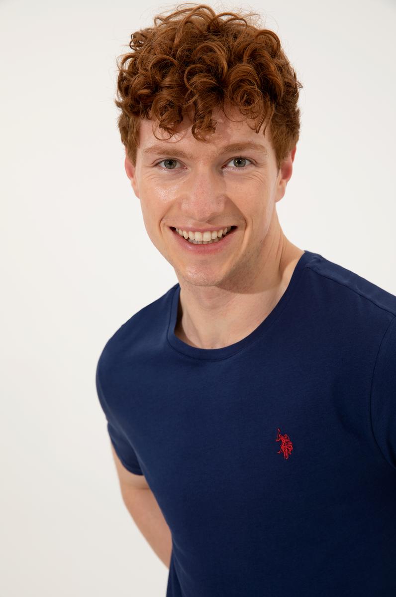 Erkek Lacivert Bisiklet Yaka Basic T-Shirt