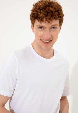 Erkek Beyaz Bisiklet Yaka Tişört - 50248615002