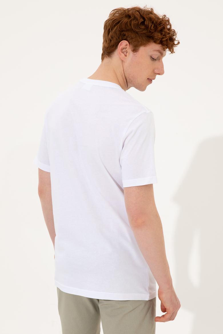 Erkek Beyaz Bisiklet Yaka Tişört - 50248615002