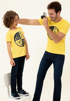 Çocuk Açık Sarı Bisiklet Yaka Tişört - 50247336042