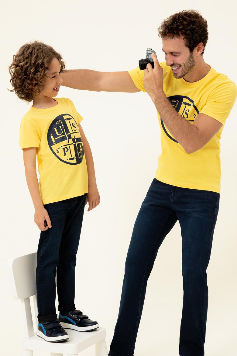 Çocuk Açık Sarı Bisiklet Yaka Tişört