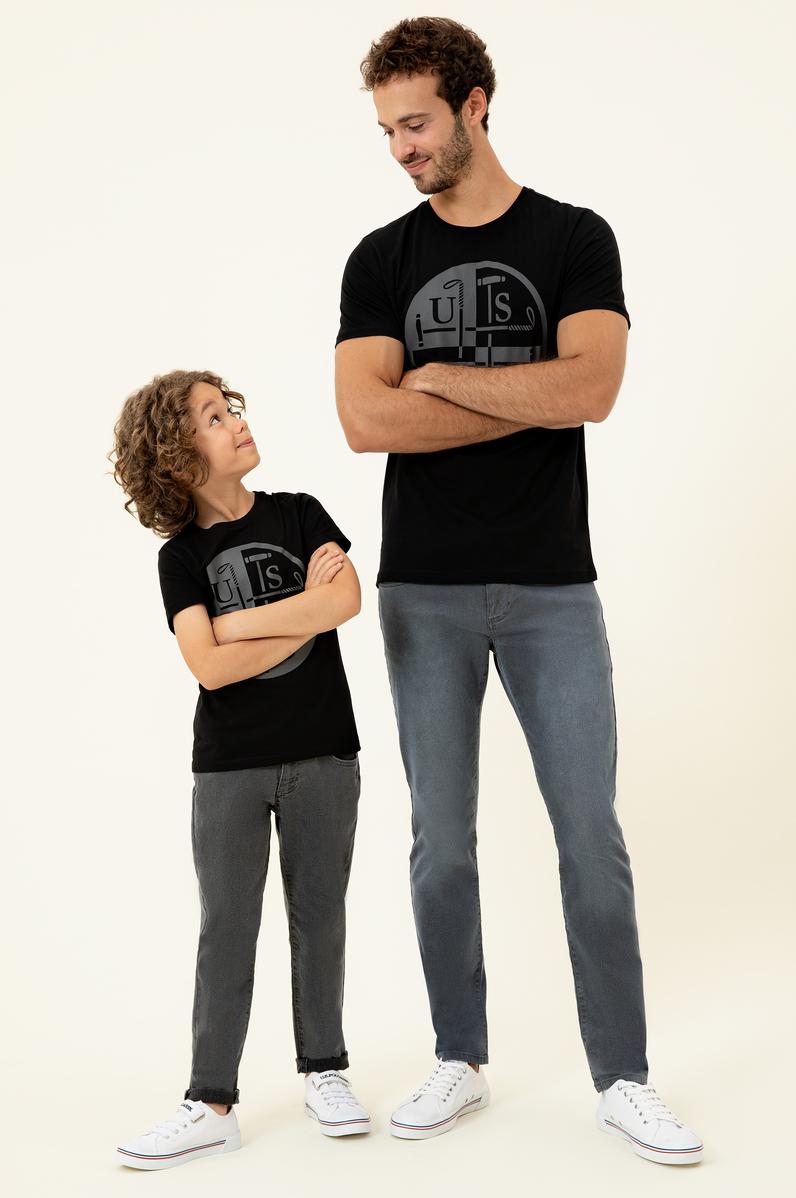 Erkek Siyah Bisiklet Yaka T-Shirt