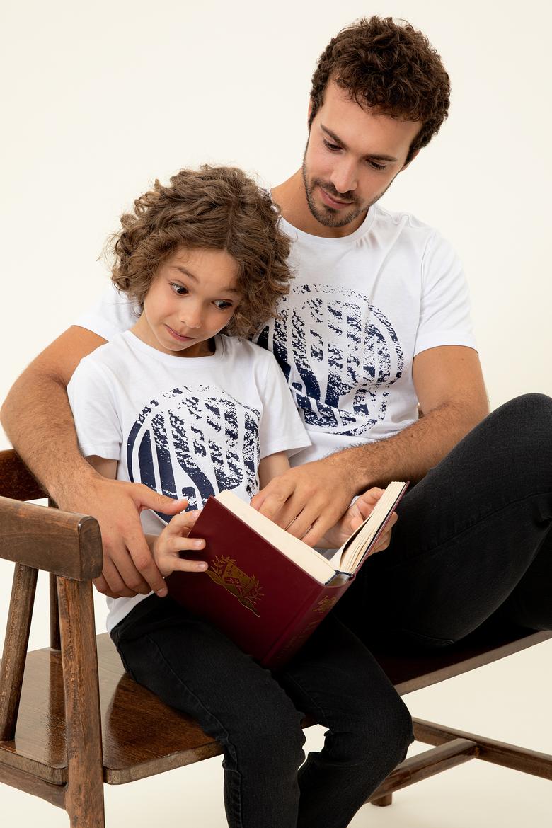 Çocuk Beyaz Bisiklet Yaka Tişört