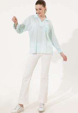 Kadın Turkuaz Uzun Kollu Gömlek - 50247456022