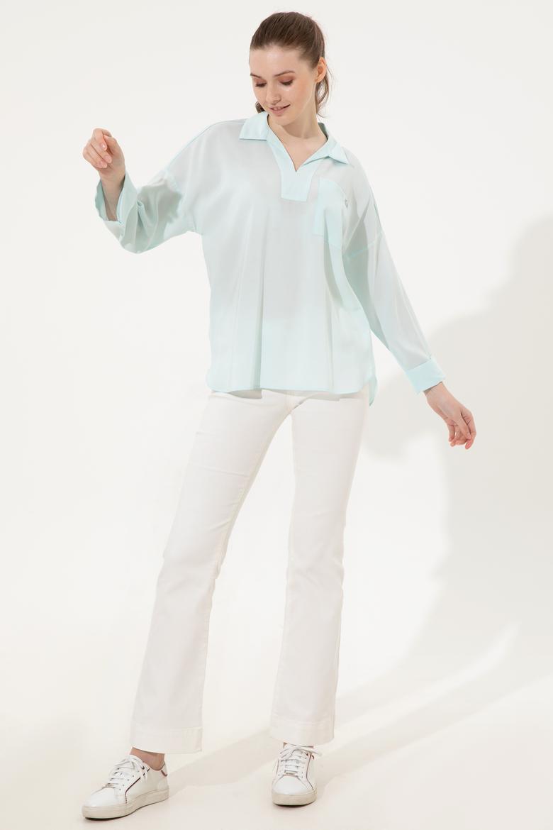 Kadın Turkuaz Uzun Kollu Gömlek - 50247456022