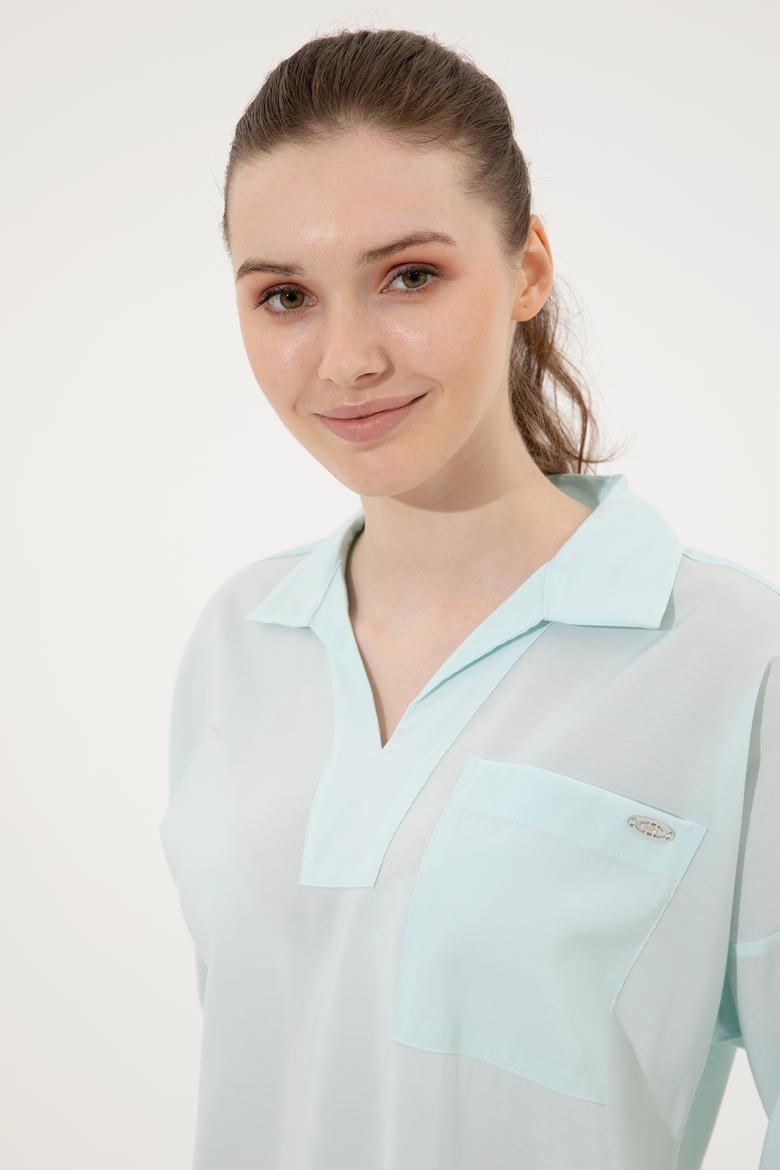 Kadın Turkuaz Uzun Kollu Gömlek - 50247456022