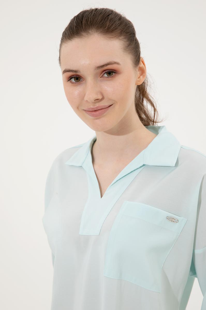 Kadın Turkuaz Uzun Kollu Gömlek