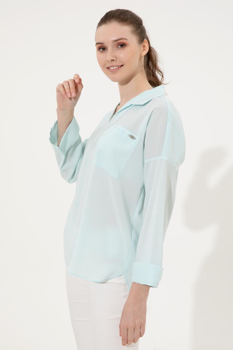 Kadın Turkuaz Uzun Kollu Gömlek - 50247456022