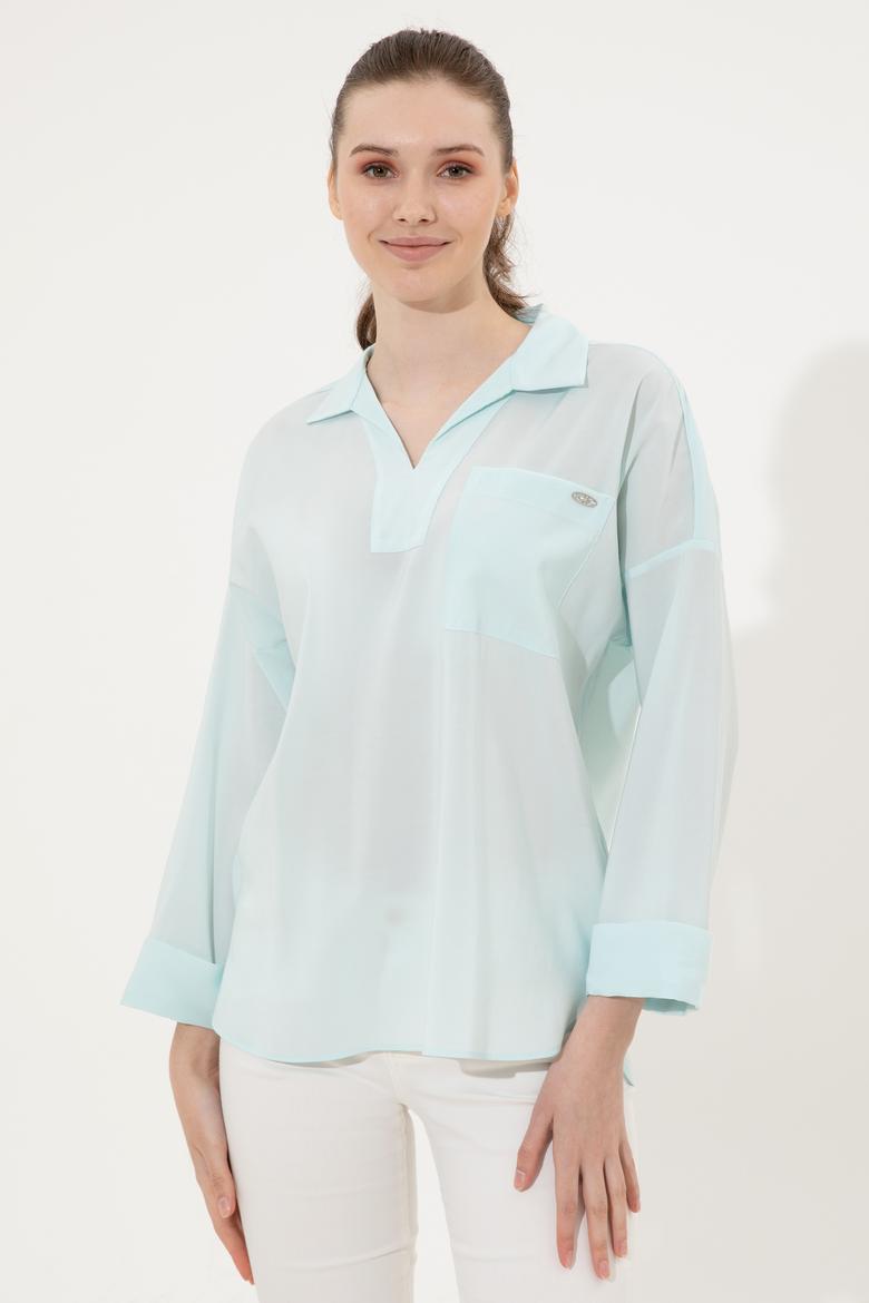 Kadın Turkuaz Uzun Kollu Gömlek