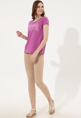 Kadın Menekşe Bisiklet Yaka Tişört - 50246220120