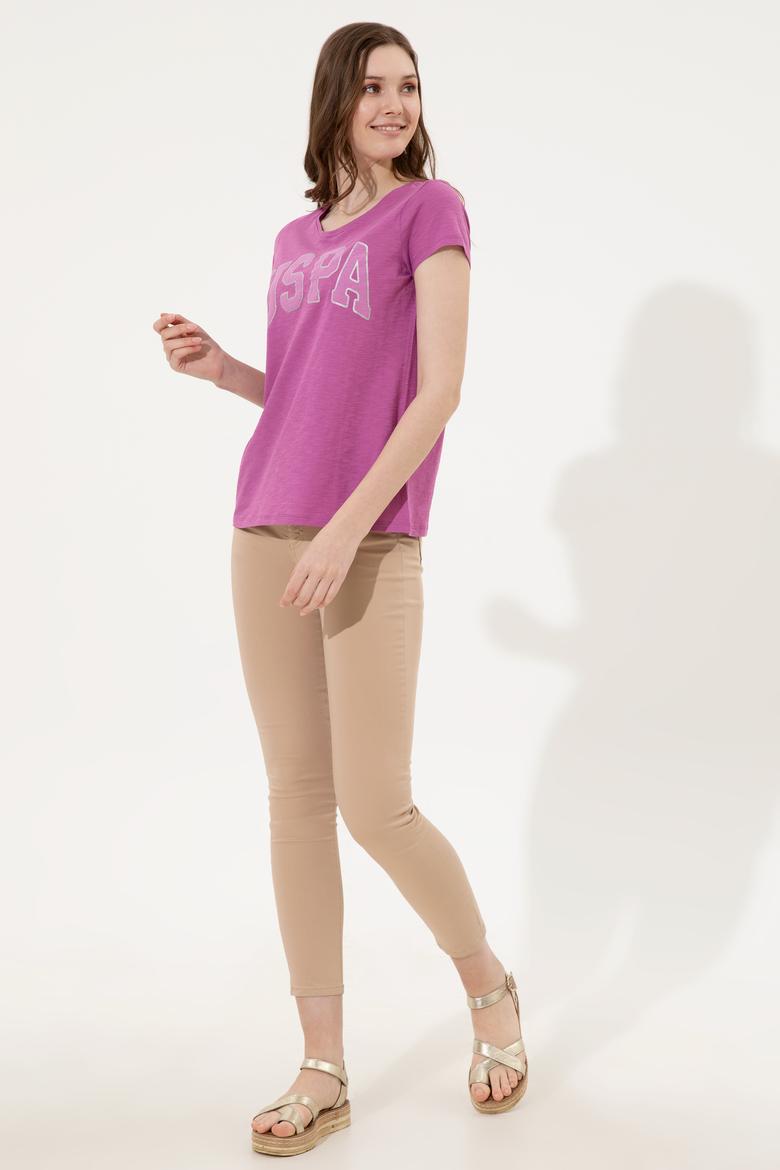 Kadın Menekşe Bisiklet Yaka Tişört - 50246220120