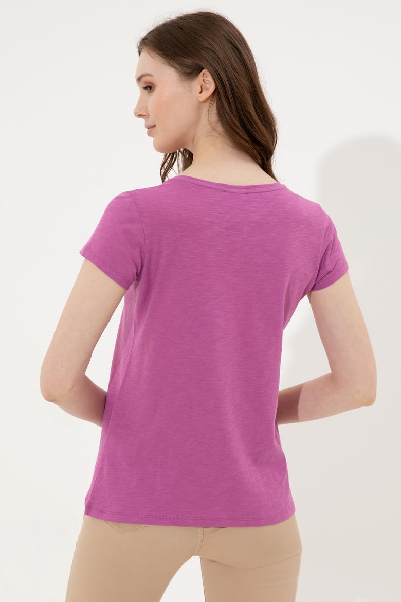 Kadın Menekşe Bisiklet Yaka Tişört - 50246220120