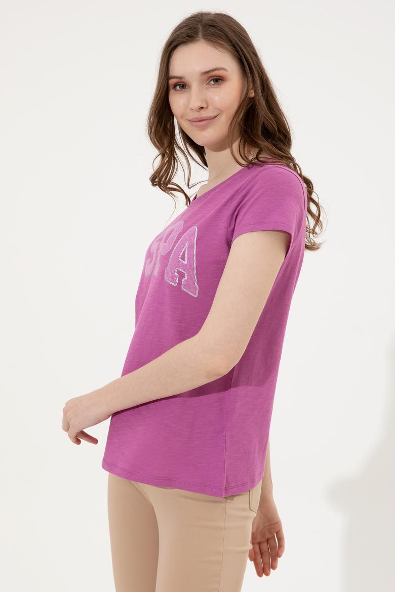 Kadın Menekşe Bisiklet Yaka Tişört - 50246220120
