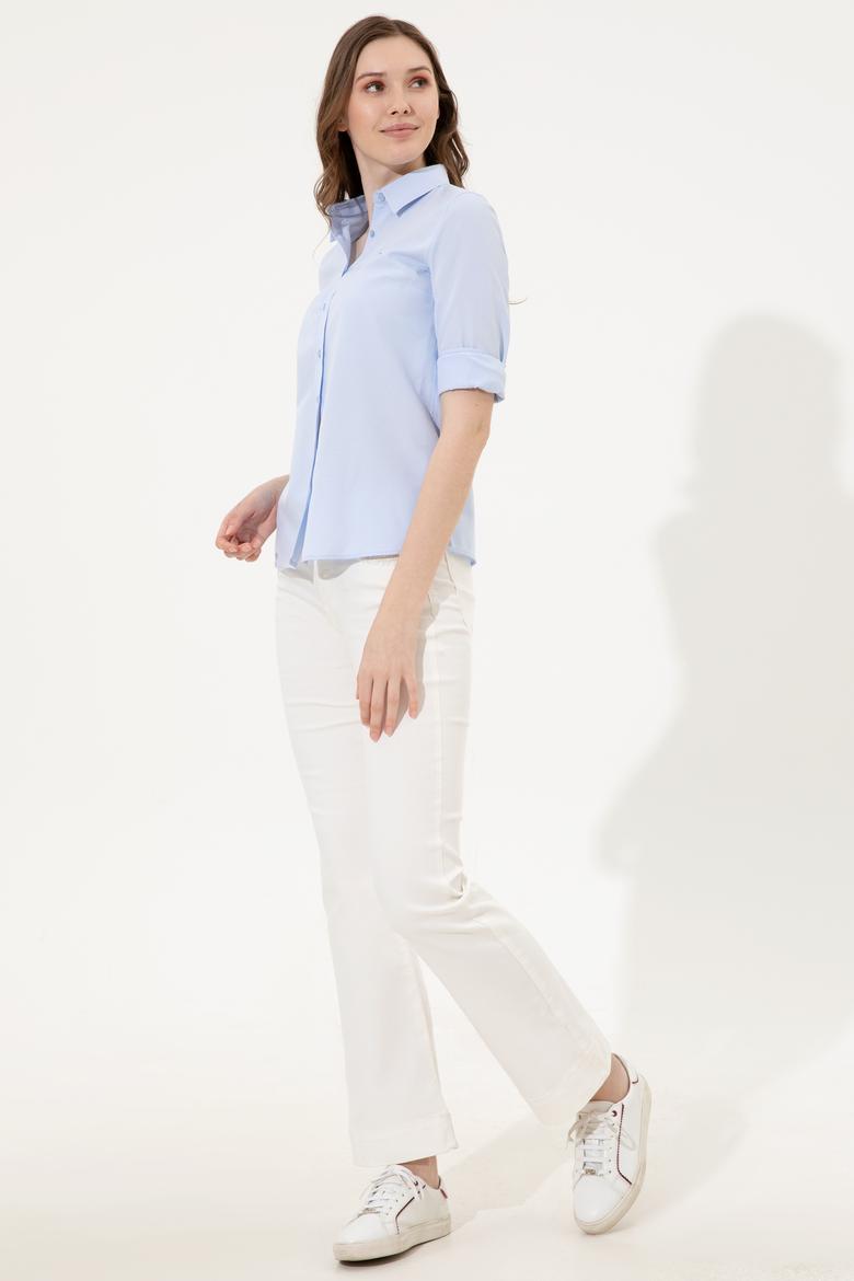 Kadın Açık Mavi Uzun Kollu Basic Gömlek - 50246463013