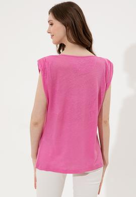 Kadın Pembe Bisiklet Yaka Kolsuz Tişört - 50250261022