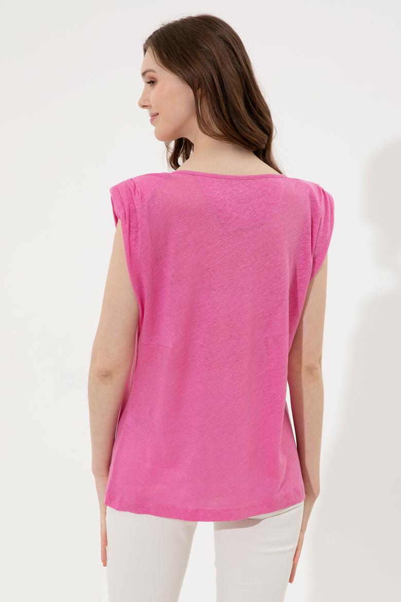 Kadın Pembe Bisiklet Yaka Kolsuz Tişört - 50250261022