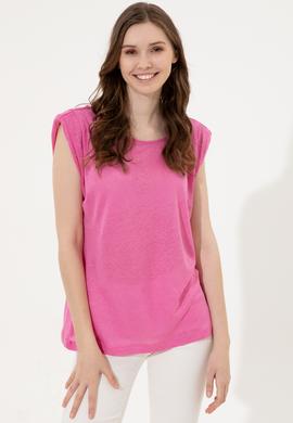 Kadın Pembe Bisiklet Yaka Kolsuz Tişört - 50250261022