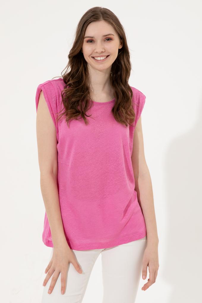 Kadın Pembe Bisiklet Yaka Kolsuz Tişört