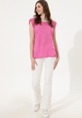 Kadın Pembe Bisiklet Yaka Kolsuz Tişört - 50250261022