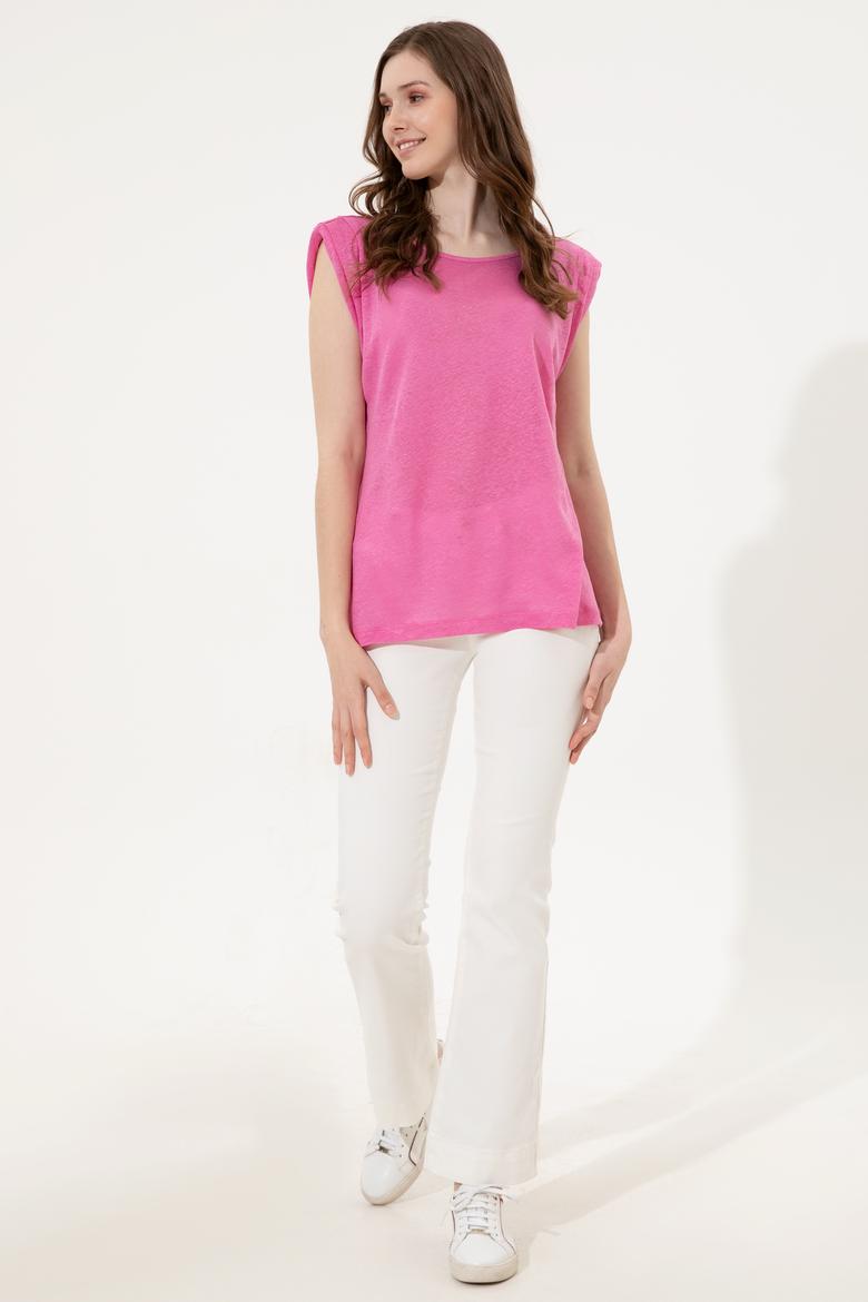 Kadın Pembe Bisiklet Yaka Kolsuz Tişört - 50250261022