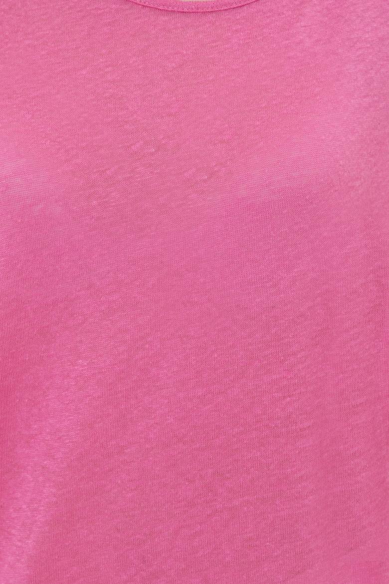 Kadın Pembe Bisiklet Yaka Kolsuz Tişört - 50250261022