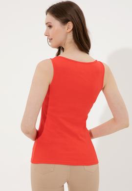 Kadın Kırmızı Bisiklet Yaka Kolsuz Basic Tişört - 50246321096