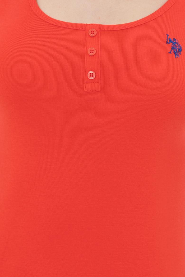 Kadın Kırmızı Bisiklet Yaka Kolsuz Basic Tişört - 50246321096