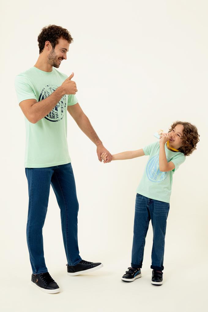 Çocuk Mint Yeşili Bisiklet Yaka Tişört