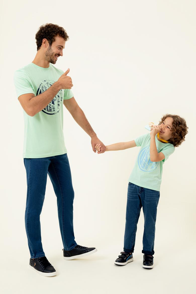 Çocuk Mint Yeşili Bisiklet Yaka Tişört