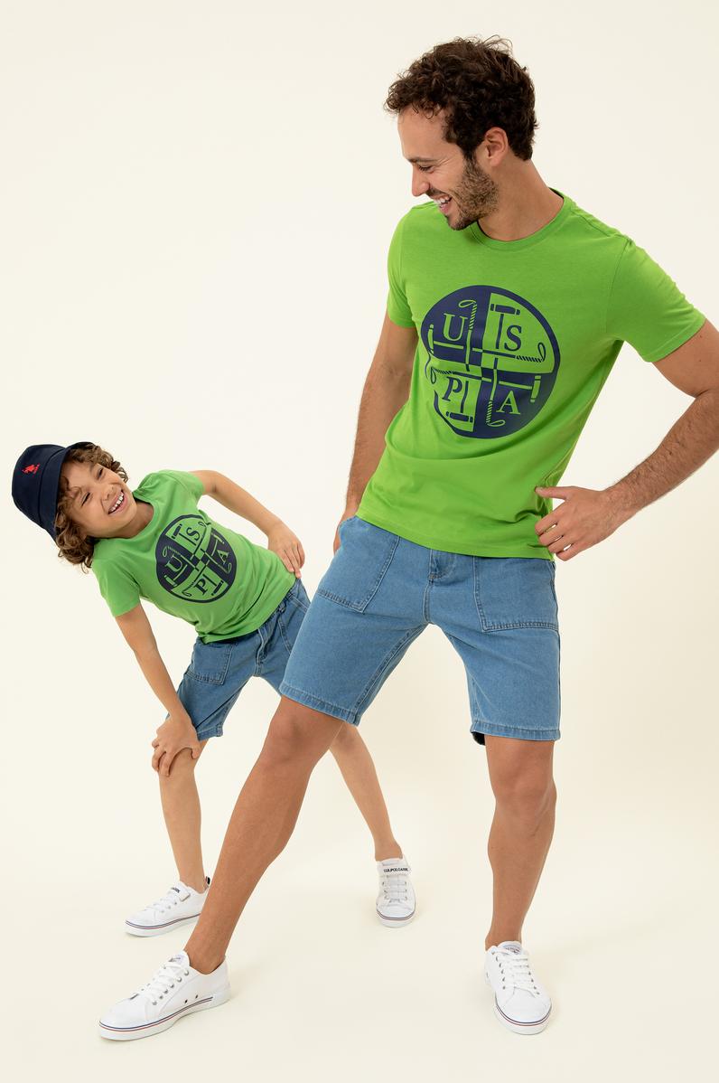 Çocuk Yeşil  Bisiklet Yaka Tişört