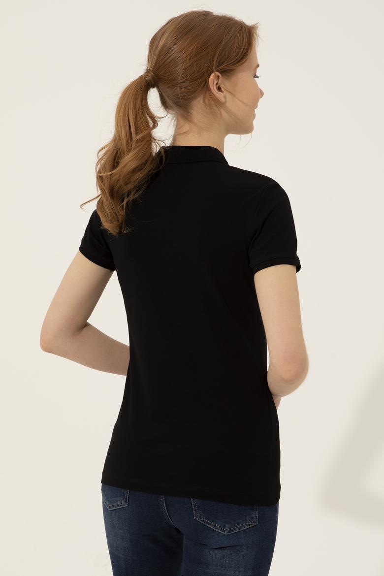 Kadın Siyah Polo Yaka Tişört - 50246285023