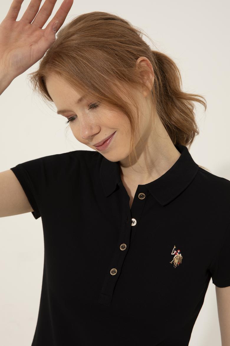 Kadın Siyah Polo Yaka Tişört - 50246285023