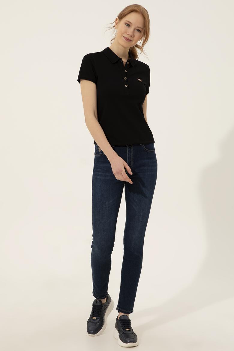 Kadın Siyah Polo Yaka Tişört - 50246285023