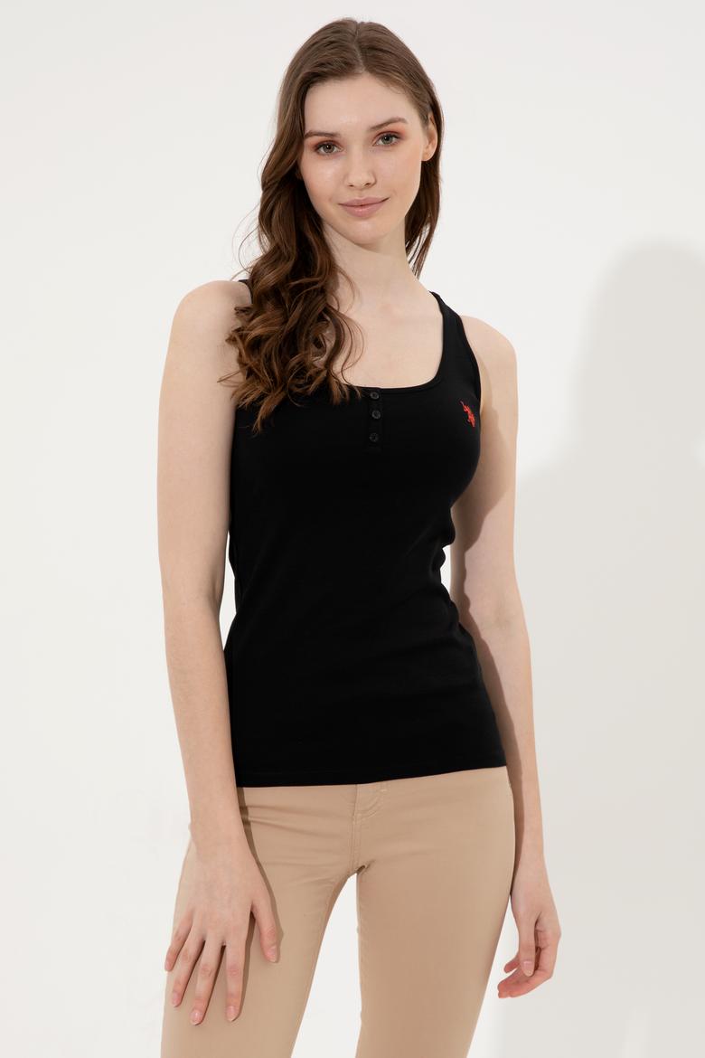 Kadın Siyah Kolsuz Basic Tişört