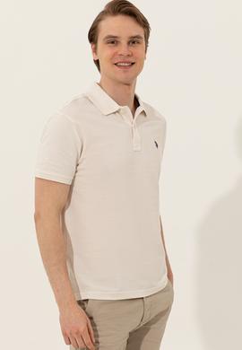 Erkek Ekru Polo Yaka Basic T-Shirt - 50249149056