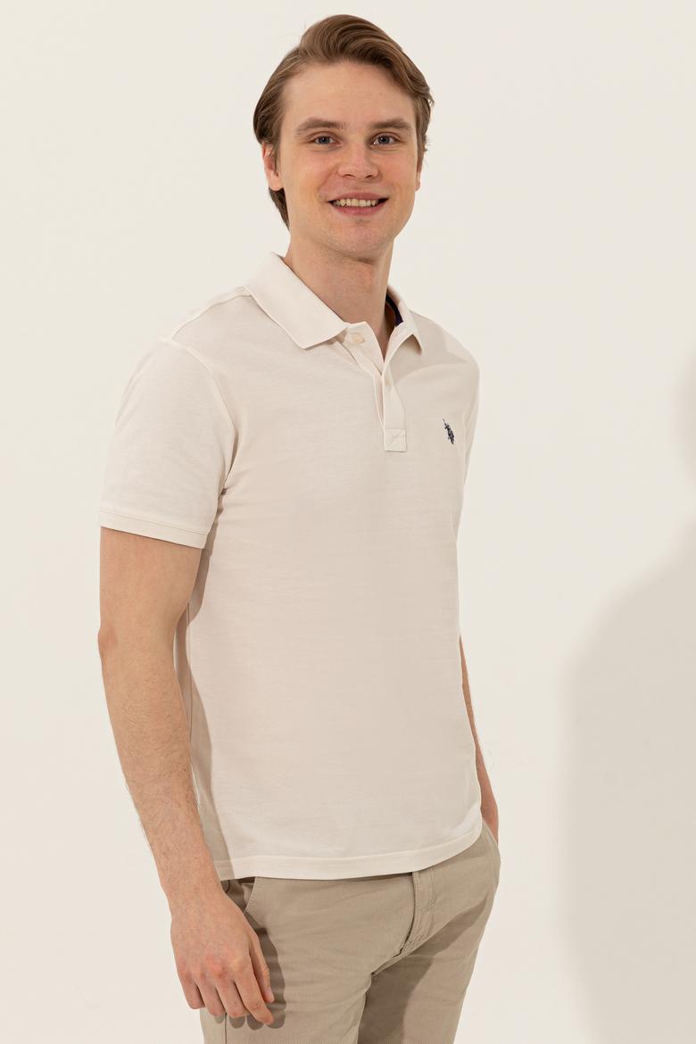 Erkek Ekru Polo Yaka Basic T-Shirt - 50249149056