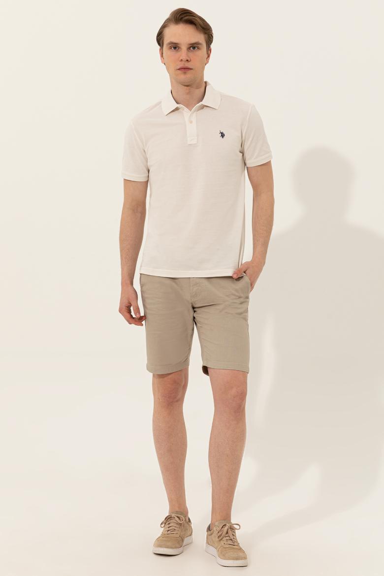 Erkek Ekru Polo Yaka Basic T-Shirt - 50249149056