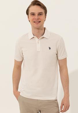 Erkek Ekru Polo Yaka Basic T-Shirt - 50249149056