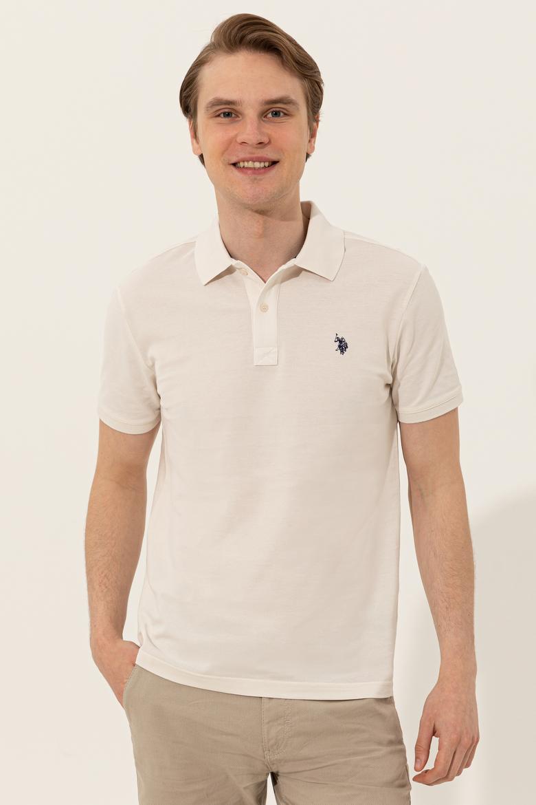 Erkek Ekru Polo Yaka Basic T-Shirt