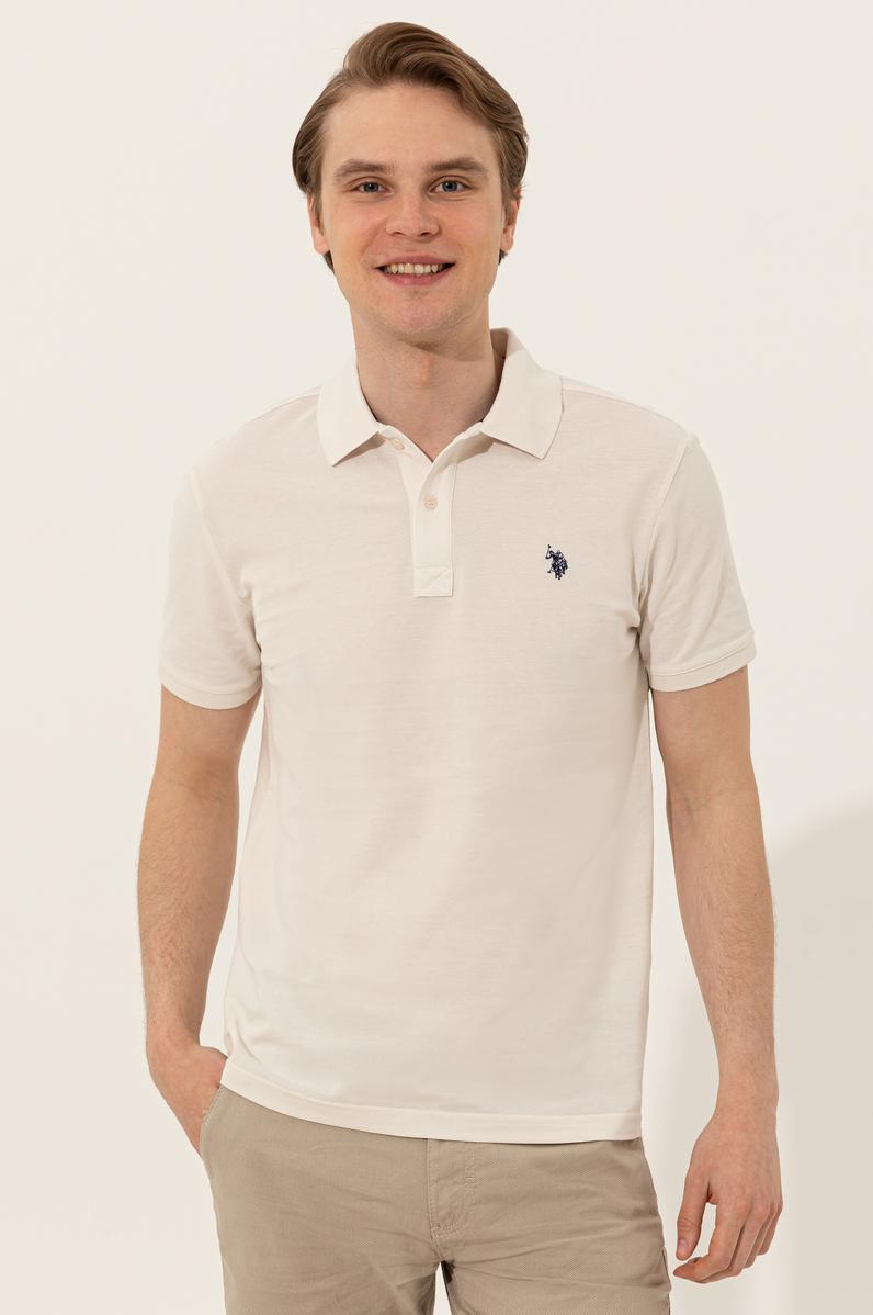 Erkek Ekru Polo Yaka Basic T-Shirt