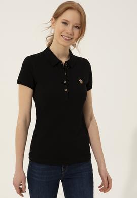 Kadın Siyah Polo Yaka Tişört - 50246285023