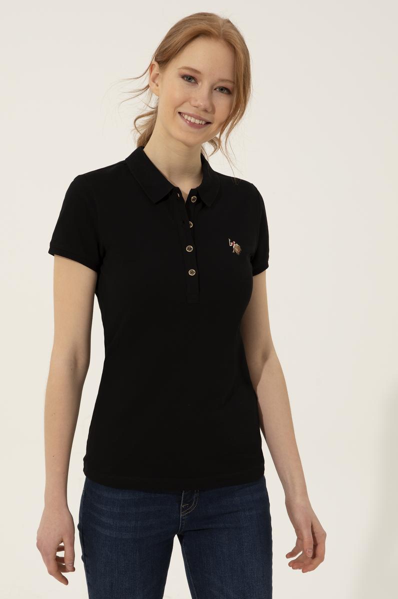 Kadın Siyah Polo Yaka Tişört