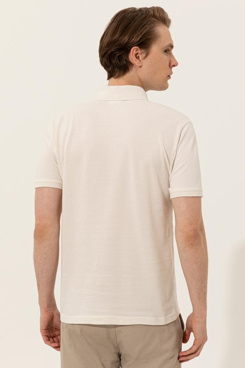 Erkek Ekru Polo Yaka Basic T-Shirt - 50249149056
