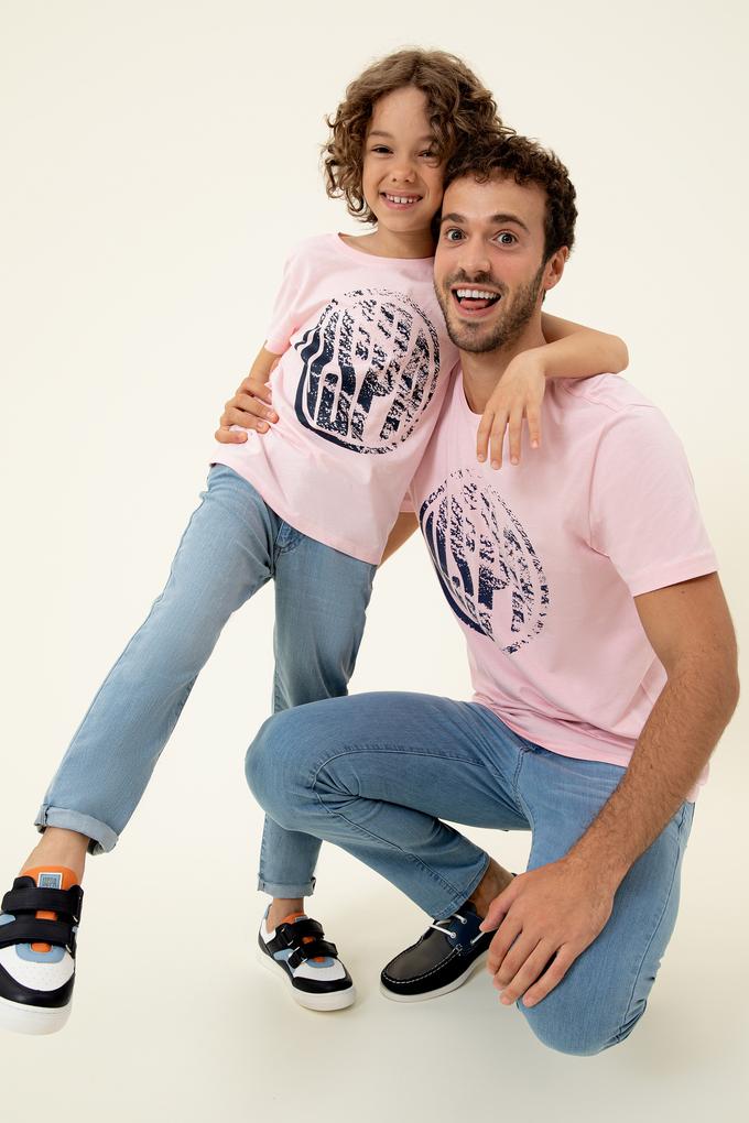 Erkek Pudra Bisiklet Yaka T-Shirt