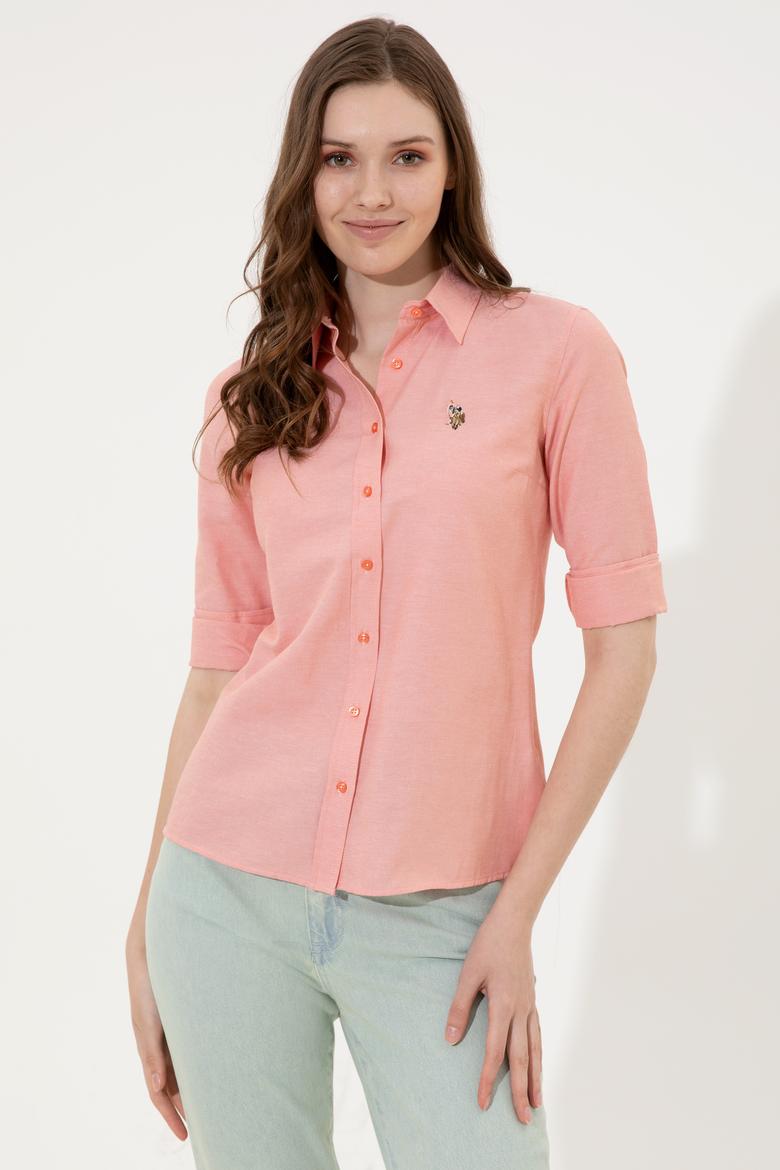 Kadın Somon Uzun Kollu Basic Gömlek - 50246414019