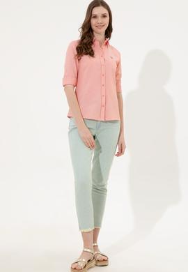Kadın Somon Uzun Kollu Basic Gömlek - 50246414019