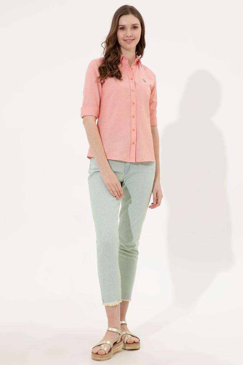 Kadın Somon Uzun Kollu Basic Gömlek - 50246414019