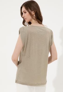 Kadın Haki Bisiklet Yaka Kolsuz Tişört - 50250261013