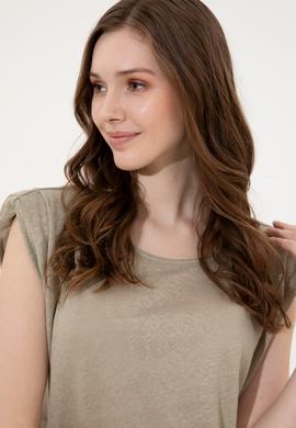 Kadın Haki Bisiklet Yaka Kolsuz Tişört - 50250261013